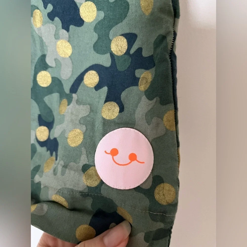 Smiling Button Polka Dot Dress Girls Green Camo Gold Tunic